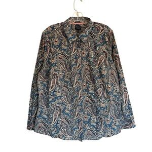 Talbots Shirt Stretch Blue Paisley Non‎ Iron Long Sleeve Size 18W